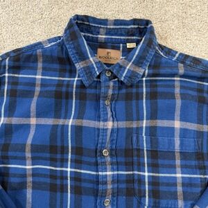 Woolrich Button Front Flannel Shirt XXL Blue Black Plaid Outdoor Workwear